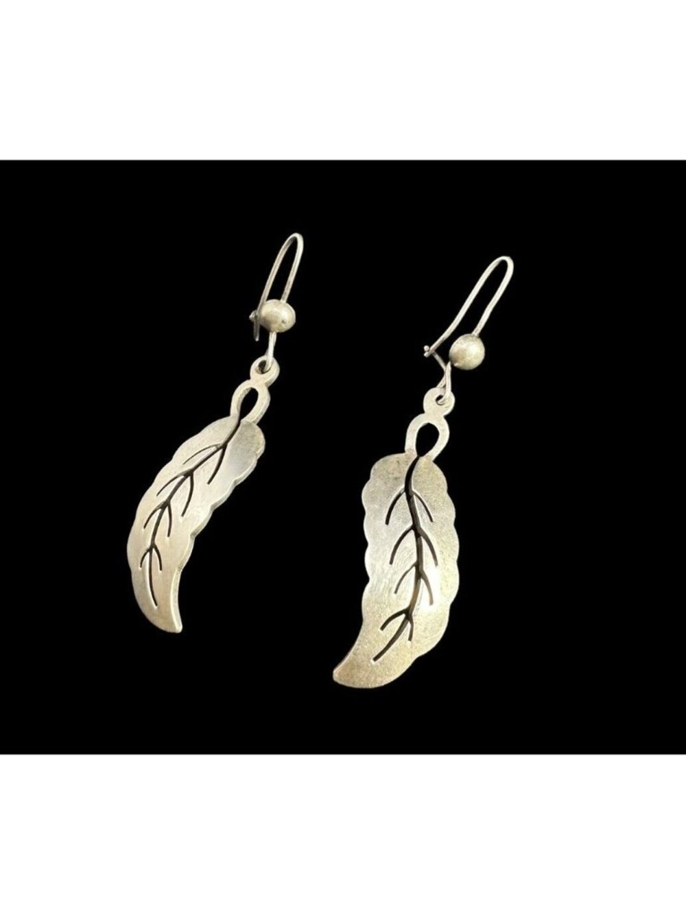 Earrings Taxco Sterling Silver Leaf Dangle Vintage Signed TV-48 Mexico - Picture 2 of 7